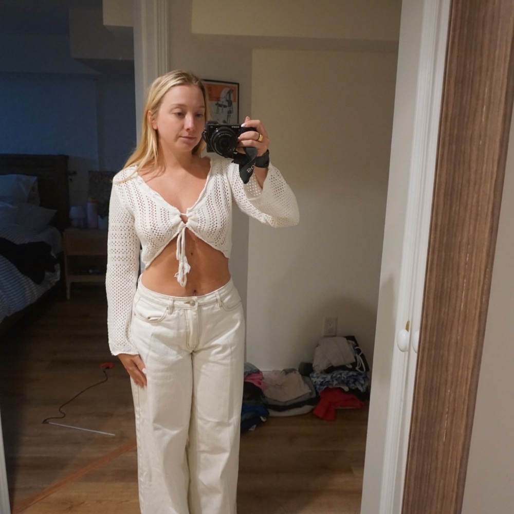 White Crochet Tie-Front Top